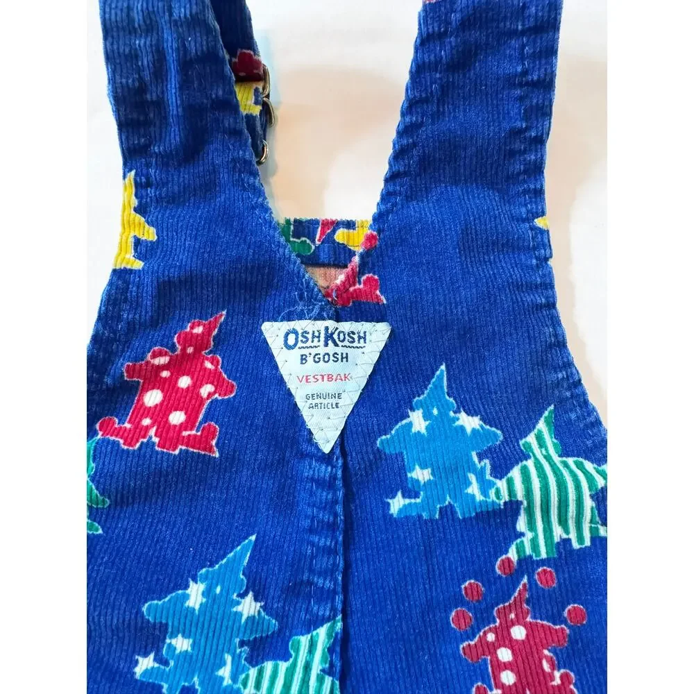 Vintage OshKosh Clown Print Blue Corduroy Overalls 24 Months
